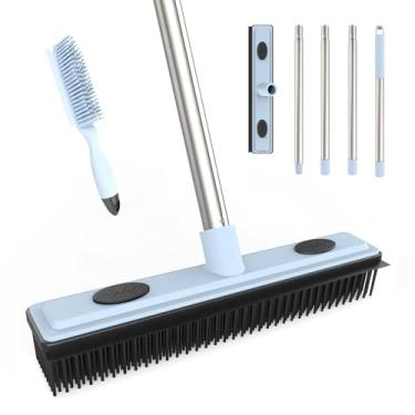 Imagem de Vassoura de borracha para remoção de pelos de animais de estimação, vassoura removedora de pele com alça ajustável de 150 cm, escova portátil para remoção de fiapos, vassoura macia com rodo para
