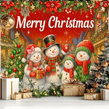 Imagem de HOMETITUTE Feliz Natal, boneco de neve, cenário de família, 2,8 x 1,8 m, cenário de rua vermelho, árvore de Natal, decoração de festa e fundo fotográfico