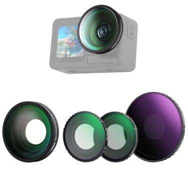 Imagem de NEEWER Kit de acessórios de filtro e lente ND 4 em 1 compatível com DJI Osmo Action 5 Pro/4, ND8-32 variável + CPL + difusão de névoa preta 1/4 + lente grande angular de 185°, rosquear, vidro óptico