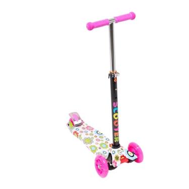 Imagem de Patinete Infantil com Luzes LED, 4 Rodas PU, Design Galáxia Rosa e Roxo, Altura Ajustável (Rosa Floral)