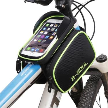 Imagem de Bolsa para quadro de bicicleta, suporte para telefone de selim de bicicleta, bolsa à prova d'água para tubo superior frontal de bicicleta, barra transversal de ciclismo, bolsa de armazenamento com tel