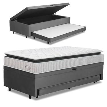 Imagem de Cama Bibox Baú com Colchão City Solteiro e Cama Auxiliar Conjugada 88x188x69cm Bela