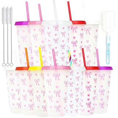 Imagem de Alohastarttg Pacote com 12 copos de plástico com tampas e canudos, copo reutilizável de 680 g, copo de café gelado, caneca de viagem, copos personalizados para festas, lembrancinhas de festa para