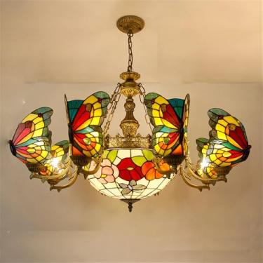 Imagem de Lustre de borboletas de luxo contemporâneo com LED, criatividade americana, para sala de estar, restaurante, quarto, villa, hotel, café, bar, karaokê ou clube. Luminária pendente de vidro co