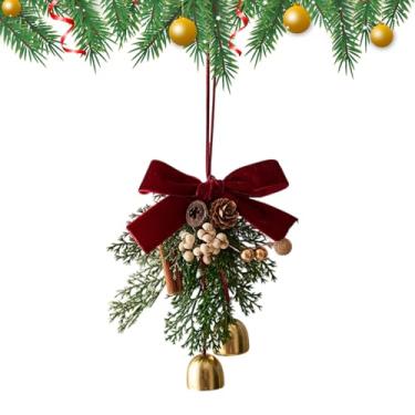 Imagem de Sinos de Natal para porta, enfeite de férias de inverno, laços de guirlanda de Natal com sinos e pinha, para entrada, varanda, exterior, parede, janela, corda, lareira, árvore, guirlanda