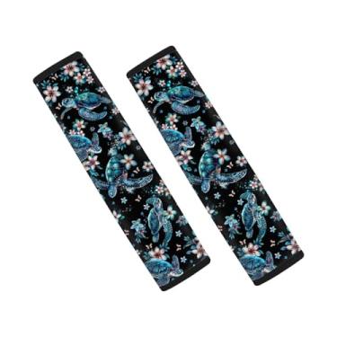 Imagem de Coldinair Almofadas de cinto de segurança de carro Plumeria tartaruga marinha decoração automotiva capas de cinto de segurança, almofadas macias confortáveis para cinto de segurança