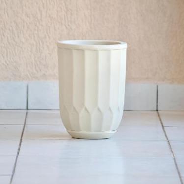 Imagem de Vaso Para Plantas e Flores Decoração Coluna Grega 34x24 com Prato em Polietileno (Bege)