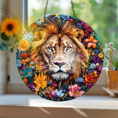 Imagem de Protetor solar de acrílico colorido, apanhador de sol estilo vitral com estampa de tigre animal com reflexos de arco-íris, arte de parede para decoração de janela suspensa, ornamentos de Natal para