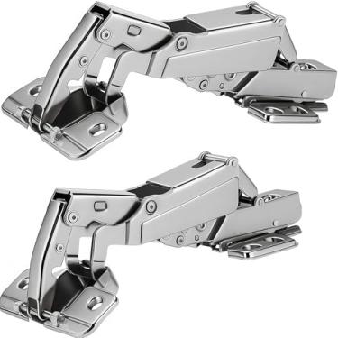 Imagem de TamBee Dobradiças de portas de armário sem moldura de 175 graus, montagem ajustável hidráulica oculta, amortecedores de aço niquelado de fechamento macio, 1 par/2 peças (sobreposição completa)