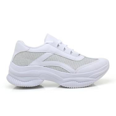 Imagem de THOWS Tênis Feminino Casual Esportivo, Design Leve, Material Sintético e Têxtil, Conforto Extra, Tamanho 34-39, Solado em Borracha, para Caminhada (Branco Glitter, BR, Adulto, Numérico, 35)