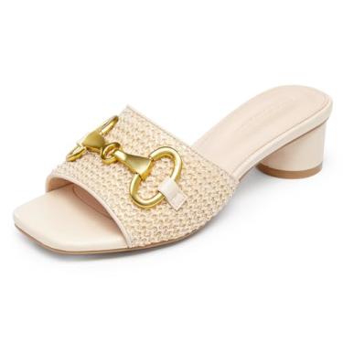 Imagem de Coutgo Sandálias femininas de salto alto, bico quadrado, aberto, sem cadarço, confortável, salto baixo, corrente de metal, sapatos elegantes, Damasco, 40