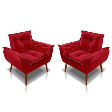 Imagem de Kit 02 Poltrona Opala Decorativa Suede Vermelho
