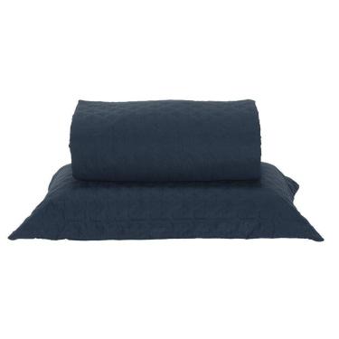 Imagem de Kit Cobre Leito Milão Solteiro 2 Peças 100% Poliéster - Petroleo / Branco