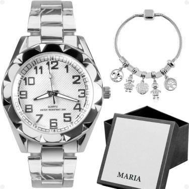 Imagem de Relogio Feminino Prova Dagua Prata Aço + Caixa + Pulseira Casual Resistente Social Presente Original