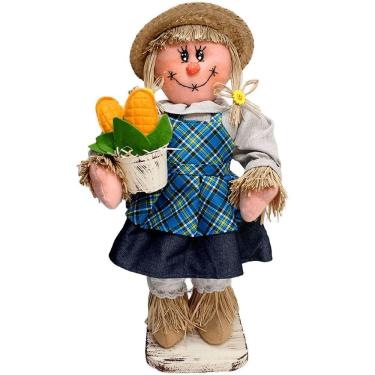Imagem de Decoração Espantalho Festa Junina Caipira Rastelo Milho 50cm Menina