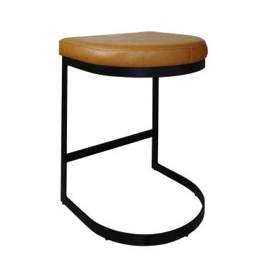 Imagem de Banqueta Alta Sem Encosto Estofada Estrutura Aço Carbono Nascar Base Dourada 65cm Courino Caramelo