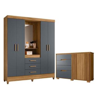 Imagem de Guarda Roupa Casal Capelinha Capri E Cômoda Texas Freijó Cinza - Moval