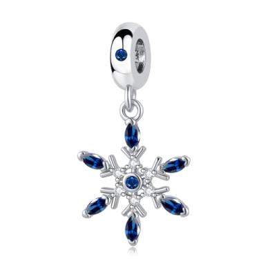 Imagem de TCHYUN Pingente de floco de neve brilhante com pingente de pedra de nascimento de inverno compatível com pulseira Pandora presente de Natal feminino Deep Bule
