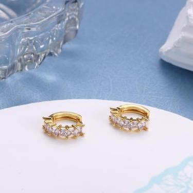 Imagem de Brincos de argola de ouro/prata para mulheres modernos, banhados a ouro 18 K, brincos de argola pequenos para mulheres, brincos de argola CZ para mulheres, 10mm, Latão, Sem pedra preciosa