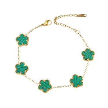 Imagem de CJL CANKIRA Pulseira feminina com pingente de trevo banhado a ouro 18K - joia de trevo de quatro folhas, presente moderno para ela em aço inoxidável, Medium, Aço inoxidável, Sem Pedra Preciosa