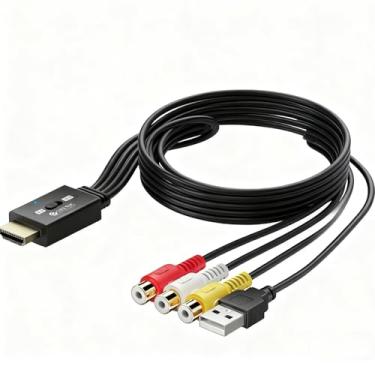 Imagem de eSynic Portable RCA Female to HDMI Male Converter 3D 1080P@60HZ with 4:3/16:9 Switch for PS2/Wii/N64/Xbox to HDTV-Plug & Play AV to HDMI Audio Cable for Retro Gaming (NTSC/PAL)-[Not Bi-Directional]