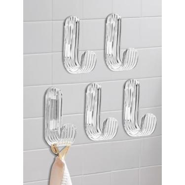 Imagem de 20 ganchos adesivos transparentes, ganchos de parede pegajosos sem perfuração para pendurar toalhas, chapéus, roupas, gancho utilitário J para cozinha, banheiro, sala de estar, escritório