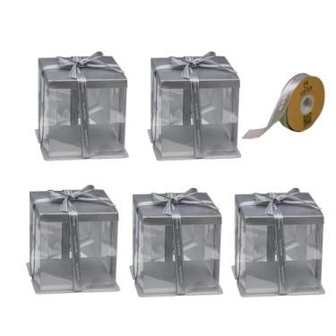 Imagem de Cake Box 5 unidades de Caixas Bolo Transparentes com Fita Caixa 8 Polegadas para Embalagem e Transporte 6-7 Mostram Sua
