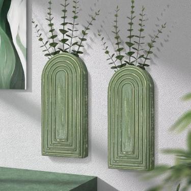 Imagem de EOSAHR Conjunto de 2 vasos de parede de madeira de pinheiro - vasos decorativos pendurados para plantas de interior, eucalipto e flores artificiais - Melhor decoração boho chique arte de parede para
