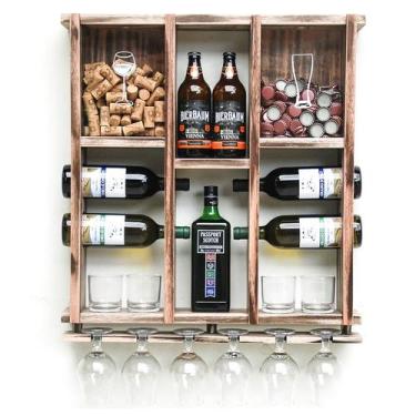 Imagem de Barzinho de Parede Adega de Madeira para 7 Garrafas com Porta Rolhas T