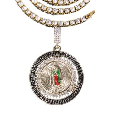 Imagem de Colar Com Medalha De Nossa Senhora De Guadalupe,Colar Com Medalhão,Pingente Giratório