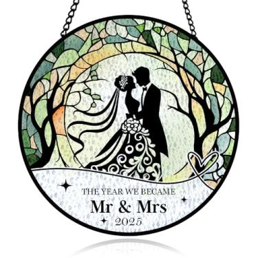 Imagem de Sr. e Sra. Vitral pendurado na janela, painel para casal, para ambientes internos e externos, enfeite de vidro de casamento para marido e esposa, enfeite de vidro de amor para parede, varanda, varanda