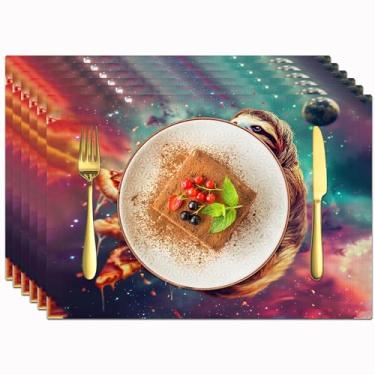 Imagem de Jogo americano preguiça conjunto de 6 tapetes de mesa com estampa dupla face de pizza para cozinha, sala de jantar, restaurantes, decoração, imitação de linho, 30 x 45 cm, 6 peças