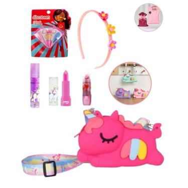 Imagem de Kit Maquiagem Infantil Com Bolsa Unicornio Batom Gloss Sombra