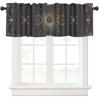 Imagem de moderw Cortinas de sol vintage boho estrela celestial galáxia mágica espaço fases da lua tratamento de janela sanefa para cabana casa de fazenda sala de jantar cozinha cantinas 137 x 45 cm