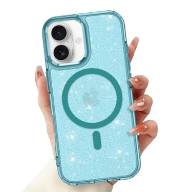 Imagem de LSL Capa magnética para iPhone 17 [compatível com MagSafe] TPU macio bumper PC rígido anti-queda anti-arranhões à prova de choque protetora transparente brilhante fina glitter capa - azul