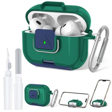 Imagem de Capa de bloqueio seguro para AirPods Pro 2 com suporte de telefone, capa protetora QINZAC macia e transparente TPU à prova de choque para Airpods Pro 2ª/1ª geração, acessórios com caneta de limpeza e