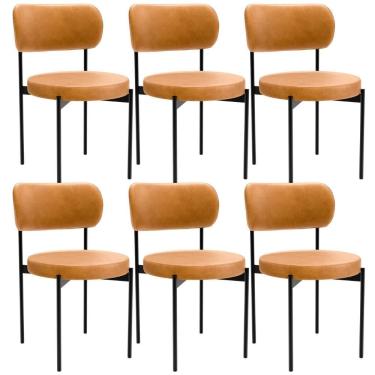 Imagem de Kit 06 Cadeiras Estofadas Para Sala De Jantar Louvre L02 Couríssimo Whisky - Lyam Decor