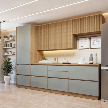 Imagem de Cozinha Completa Modulada 5 Peças 8 Portas 6 Gavetas Com Rodapé Norten Nature-verde