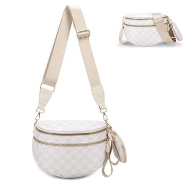 Imagem de Pallocoo Bolsas tiracolo quadriculadas para mulheres, bolsas de nylon com alça de ombro, bolsas carteiras, Xadrez bege, Medium, Bolsa transversal quadriculada