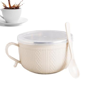 Imagem de Caneca de sopa - Tigela estética de 740 ml com tampa | Caneca de sopa grande, para almoço, macarrão, sanduíche, viagem, chá, Natal, café, aveia