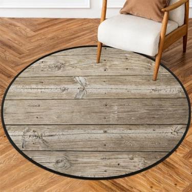 Imagem de Tapete redondo de 1,8 m simples de madeira à beira-mar, tapete circular antiderrapante, lavável, tapete de porta circular para quarto, berçário, sala de estar, cozinha, banheiro, entrada, decoração de