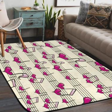 Imagem de Tapete de área para sala de estar, lavável à máquina, notas, coração, música, antiderrapante, tapete macio para sala de estar, quarto, sala de jantar, berçário, cozinha, decoração de casa