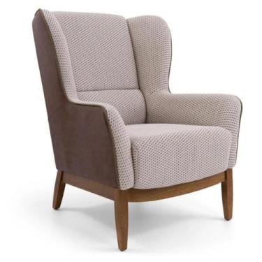 Imagem de Poltrona Realeza Em Tecido Jacar E Facto Marrom Bege Com Base De Madei