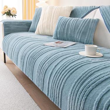 Imagem de Capas de sofá de pelúcia felpudas para cães, macia, antiderrapante, seccional, protetor de sofá grosso, quente, lavável, para crianças, animais de estimação, azul, 110 x 110 cm