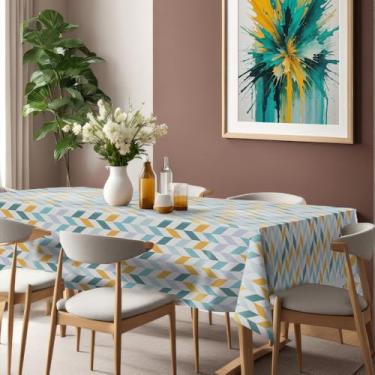 Imagem de Toalha de Mesa Plástica Térmica Impermeável para 4 6 e 8 Lugares Toalha Retangular Antiderramamento para Cozinha e Sala (CHEVRON CLEAN,4 Lugares)
