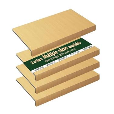 Imagem de Capas de prateleira de arame de PVC de 4 camadas – Capas de rack de arame de grão de madeira sintética para prateleiras, forros de prateleira para despensa, armário, banheiro e cozinha, à prova d'água