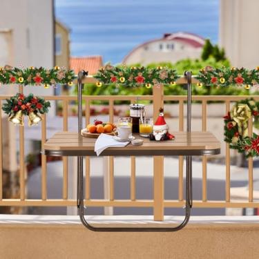 Imagem de LeewooJardin Mesa de varanda dobrável suspensa para varanda para grades de deck ao ar livre 59,9 cm x 39,9 cm moldura de alumínio ajustável para todos os climas economia de espaço (marrom)