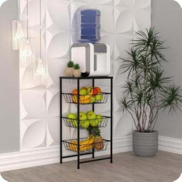 Imagem de Organizador de cozinha para micro-ondas e frutas, suporte preto fosco, compacto