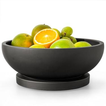 Imagem de FUINTRA Tigela de frutas de concreto - Decoração grande para decoração de casa - Tigela moderna para mesa de entrada - Peça de exibição para chaves (preto)