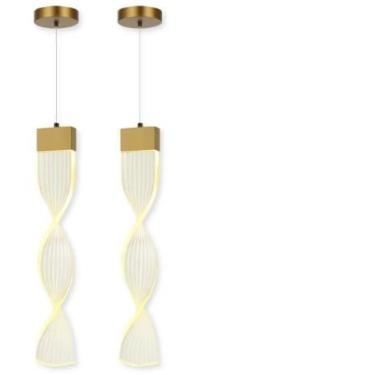 Imagem de Kit 2 Lustre Espiral Pendente Luminária Dourada Minimalista 3 em 1